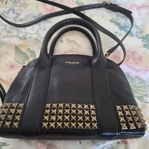 Coach Black Leather and Gold Studded Women's Satchel Crossbody Bag